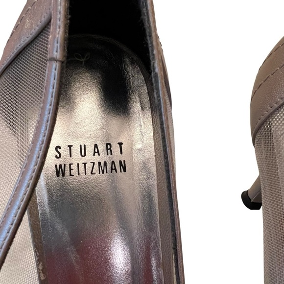 STUART WEITZMAN Pumps Heels Mesh Sheer Peep-Toe Gold Size 9 Bridal Formal - Picture 3 of 11